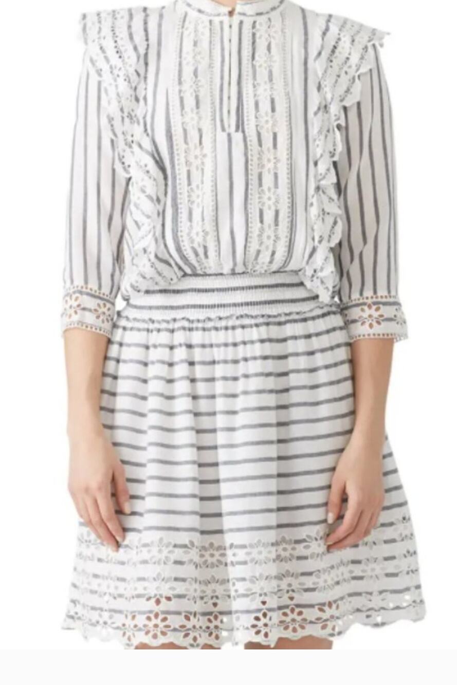 Scotch and Soda Broderie Anglaise embroidered eyelet ruffle striped dress Dainty